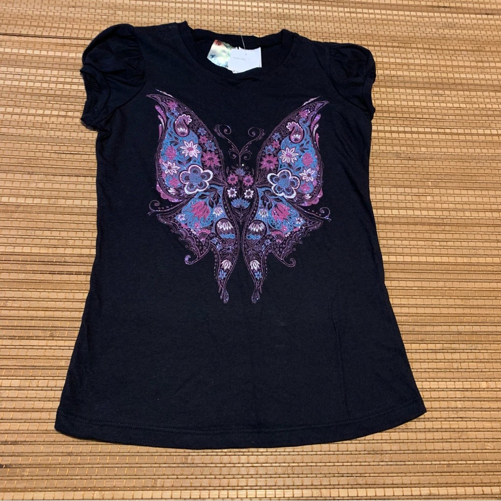 Kyut black short sleeve butterfly shirt size L